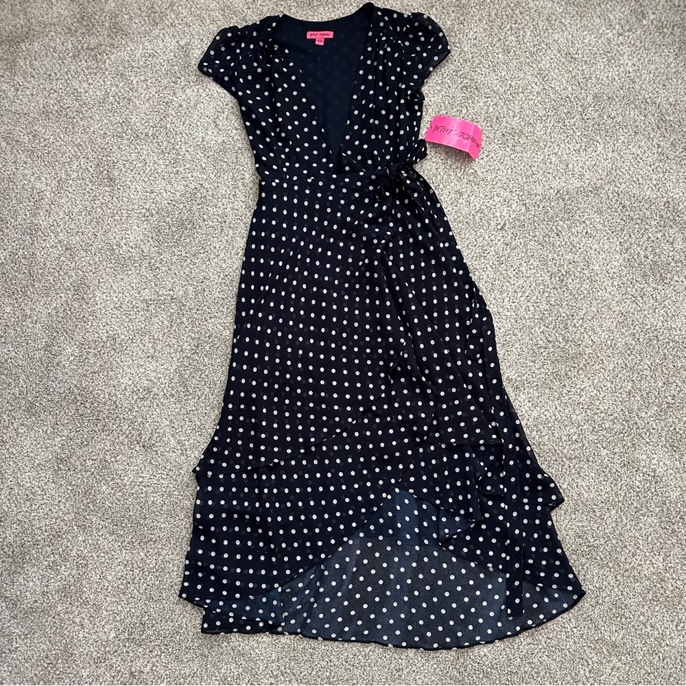 Vintage-Inspired Polka Dot Chiffon Midi Dress | Feminine Romantic Style | Sz 4 - Picture 12 of 14